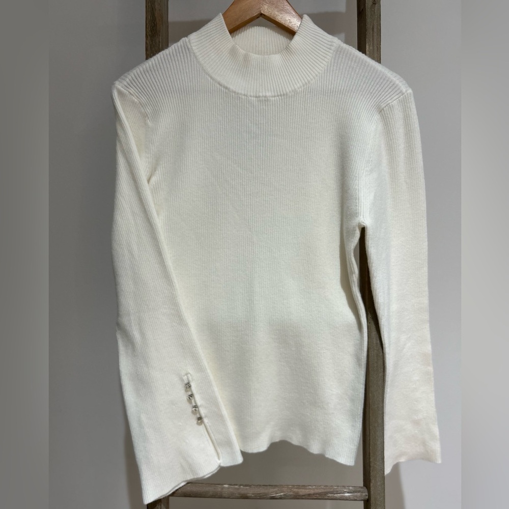 Ann Taylor Ivory Ribbed Knit Long Sleeve Sweater Mock Neck Women’s Size XL NWT